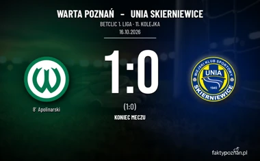 [PIŁKA NOŻNA] Warta Poznań – Unia Skierniewice 1:0. Apolinarski przerwał serię rywali w Betclic 1. lidze