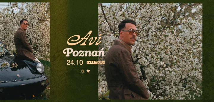 Obrazek przedstawia grafikę promocyjną wydarzenia Koncert Aviego promujący album WPR w Poznaniu