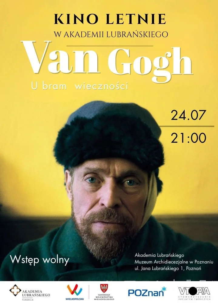 Grafika promocyjna wydarzenia Kino Letnie w Ogrodach Akademii Lubrańskiego: Van Gogh. U bram wieczności