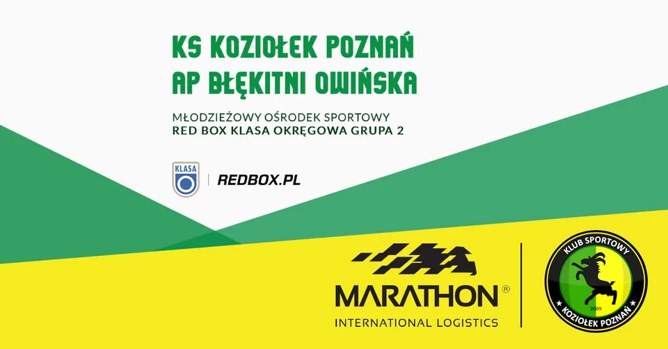 Grafika promocyjna wydarzenia KS Koziołek Poznań - AP Błękitni Owińska: mecz ligowy