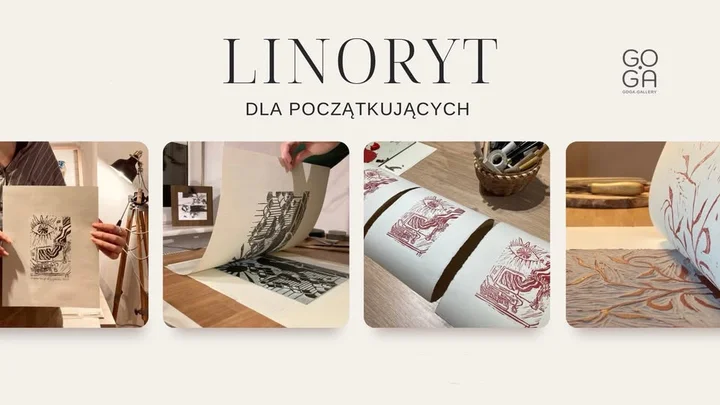 Grafika promocyjna wydarzenia LINORYT DLA KAŻDEGO (Poznań) — warsztaty linorytu dla dorosłych i młodzieży