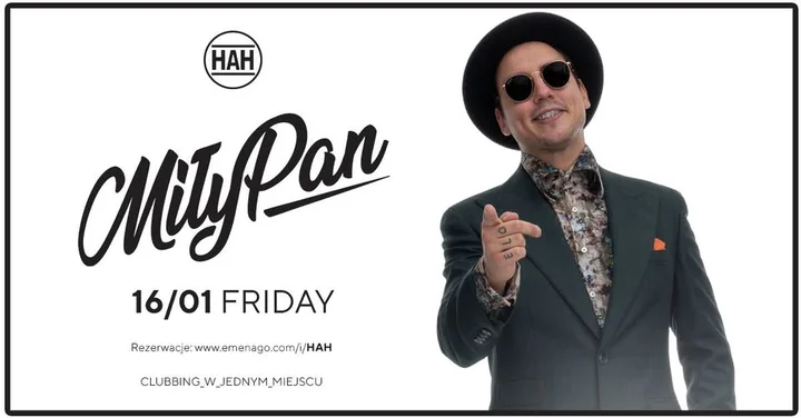 Grafika promocyjna wydarzenia MiłyPan w HAH Poznań — koncert 16 stycznia 2026