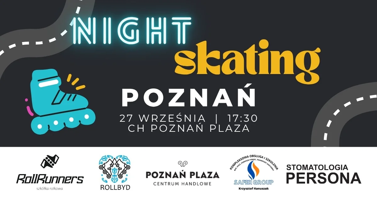 Grafika promocyjna wydarzenia NIGHTSKATING POZNAŃ 2026 nocą na rolkach