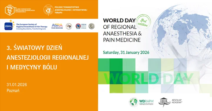 Grafika promocyjna wydarzenia 3. Światowy Dzień Anestezjologii Regionalnej i Medycyny Bólu w Poznaniu