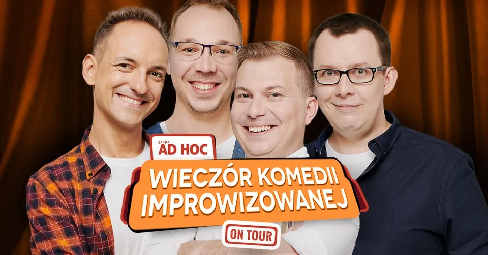 Grafika promocyjna wydarzenia Grupa AD HOC – improwizowana komedia w Poznaniu