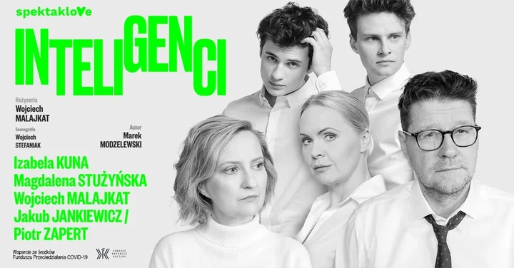 Obrazek przedstawia grafikę promocyjną wydarzenia Spektakl Inteligenci — komediodramat o rodzinnych konfliktach