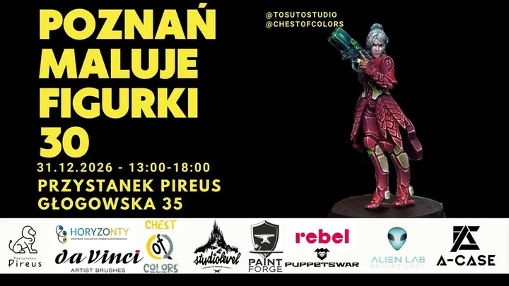 Grafika promocyjna wydarzenia POZNAŃ MALUJE FIGURKI 30 — wspólne malowanie w Przystanku Pireus