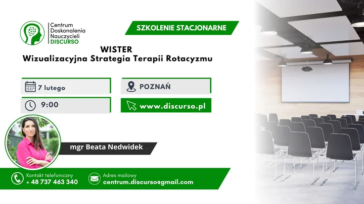 Grafika promocyjna wydarzenia POZNAŃ WISTER – Wizualizacyjna Strategia Terapii Rotacyzmu
