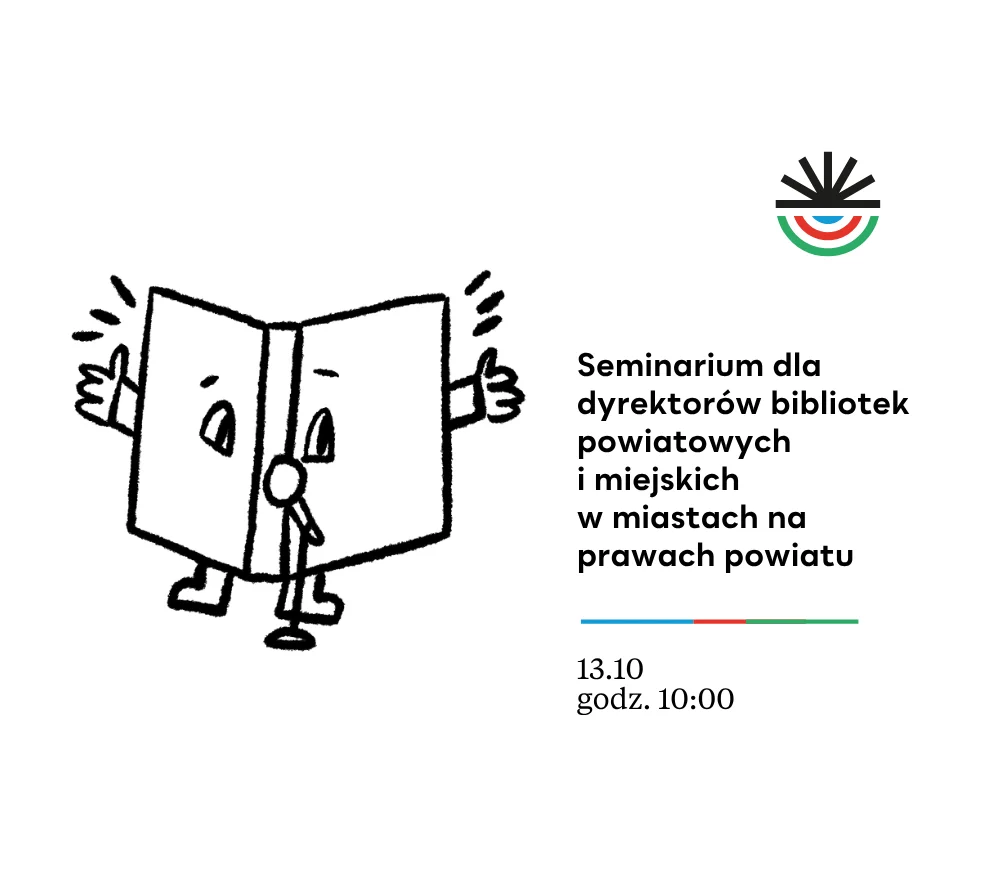 Grafika promocyjna wydarzenia Seminarium dla dyrektorów bibliotek powiatowych i miejskich w miastach na prawach powiatu