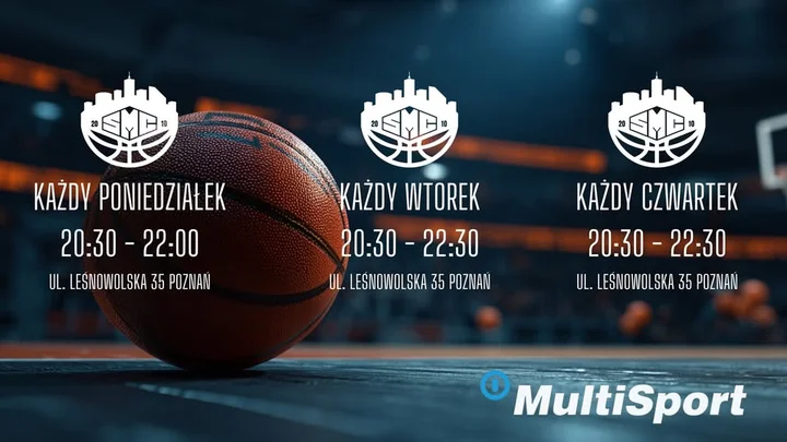 Grafika promocyjna wydarzenia SMC HOMEcourt Koszykówka Poznań – wieczorne gry na pełnym boisku