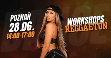 Grafika promocyjna wydarzenia REGGAETON WORKSHOPS w Poznaniu – trzy godziny tańca, rytmu i energii