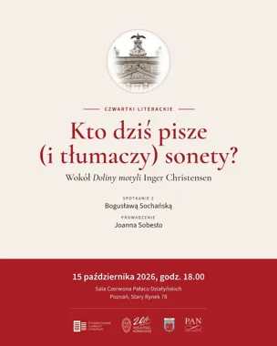 Grafika promocyjna wydarzenia Czwartki Literackie: Sonety i „Dolina motyli” w Poznaniu