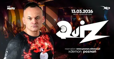 Grafika promocyjna wydarzenia DJ Quiz w X-Demon Poznań — pierwsze wystąpienie za konsoletą