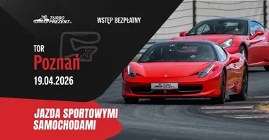 Grafika promocyjna wydarzenia Jazda supersamochodami po torze Poznań z TurboPrezent