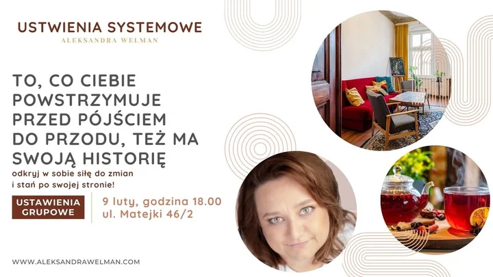 Grafika promocyjna wydarzenia USTAWIENIA SYSTEMOWE POZNAŃ — warsztat grupowy w Przestrzeni Terapii