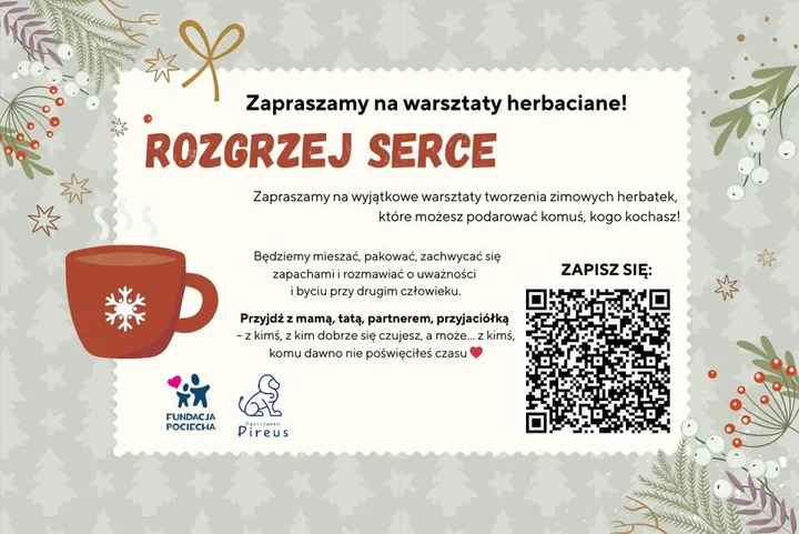 Grafika promocyjna wydarzenia Warsztaty ROZGRZEJ SERCE Poznań — tworzenie zimowych herbatek i uważne spotkanie