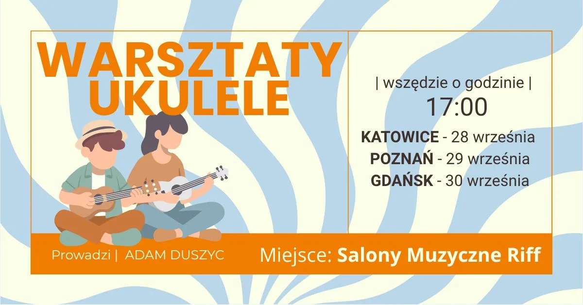 Grafika promocyjna wydarzenia Warsztaty Ukulele w Poznaniu: bezpłatne spotkanie