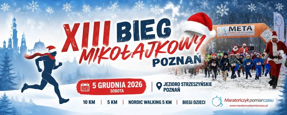 Grafika promocyjna wydarzenia XIII Bieg Mikołajkowy Poznań 2026 – charytatywny bieg