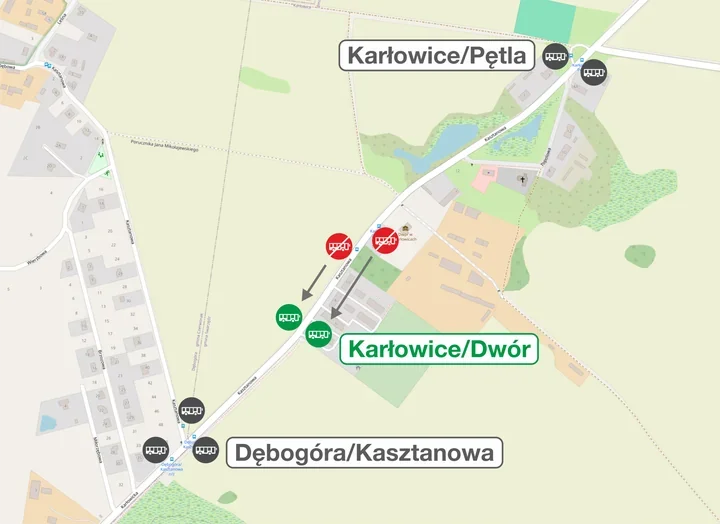 Przystanki Karłowice/Dwór przesunięte z powodu przebudowy chodnika
