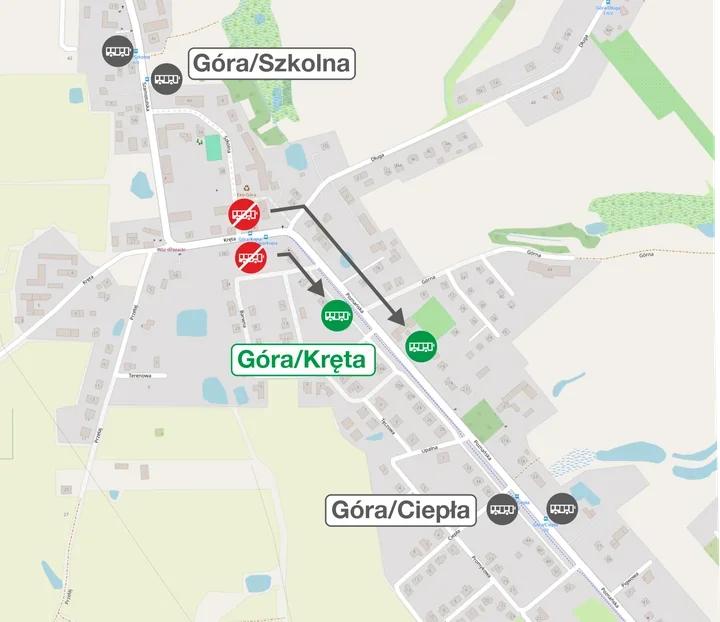 Przystanki Góra/Kręta linii 813 i 825 przeniesione na ul. Poznańską – zmiana w organizacji ruchu
